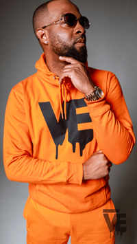 Image 1 of Men’s Orange VE Logo Hoodie Short Set 