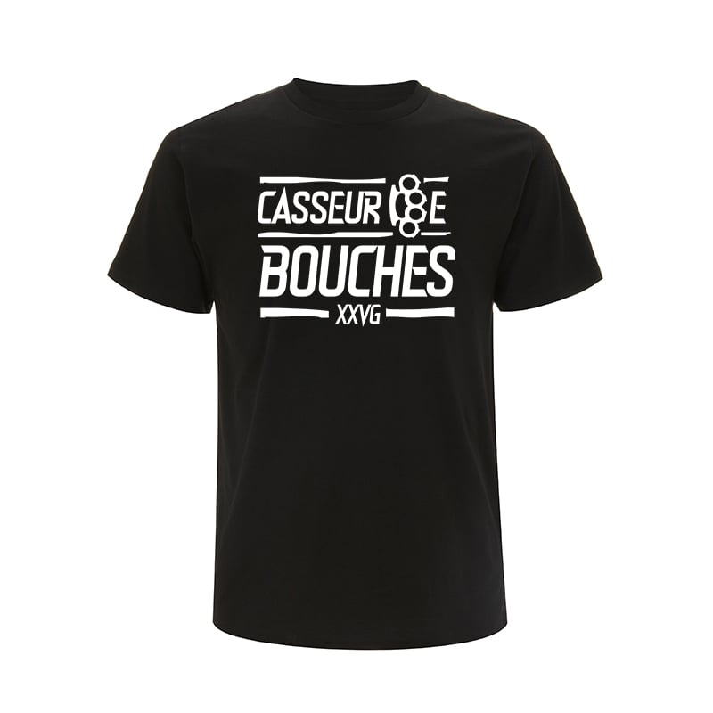 Image of TEE-SHIRT NOIR  LOGO BLANC - CASSEUR DE BOUCHES