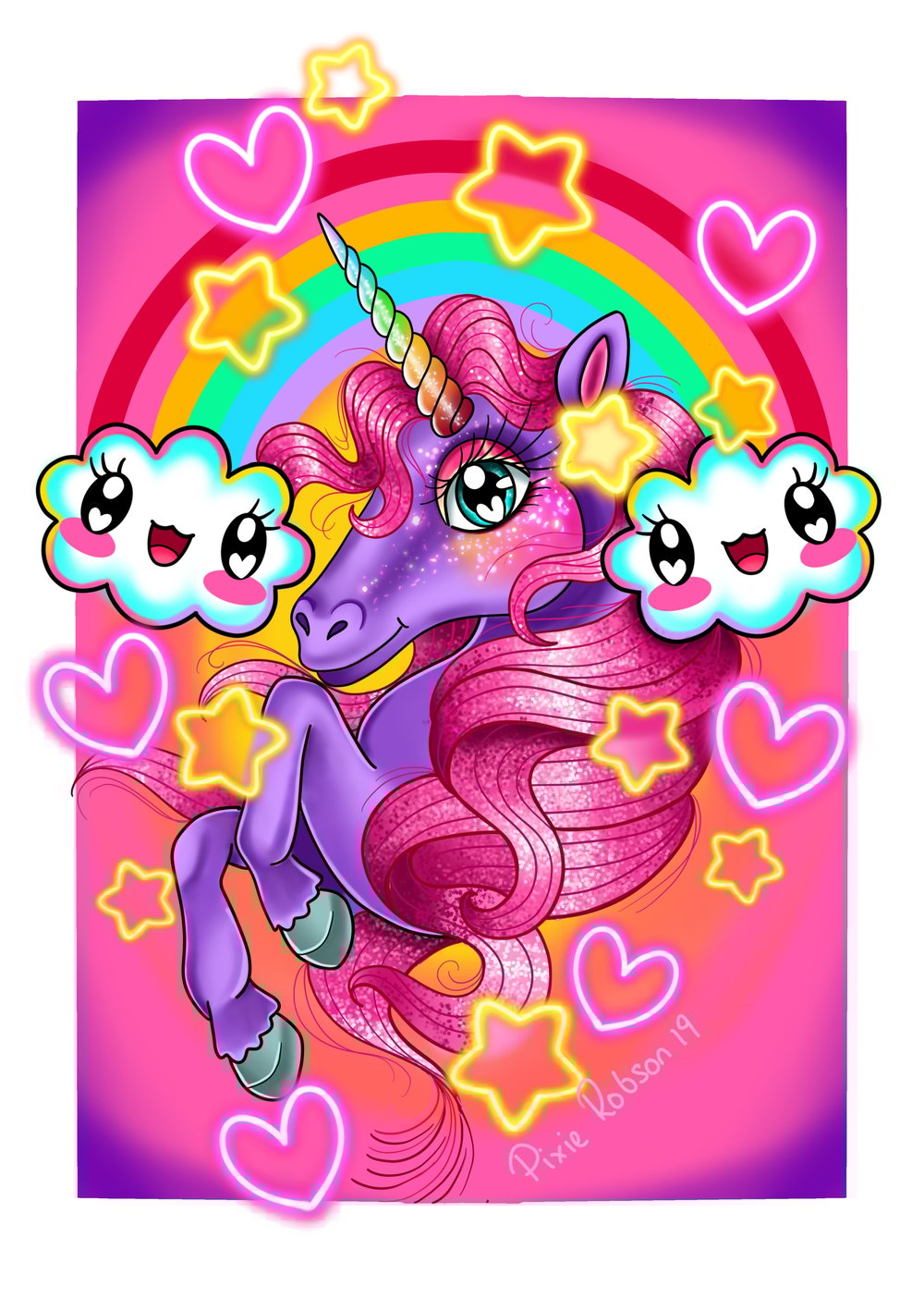 A4 neon unicorn print