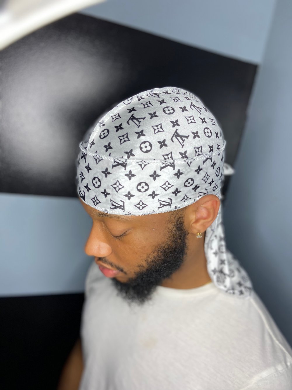 White LV inspired Durag | APPAREL 7EVEN