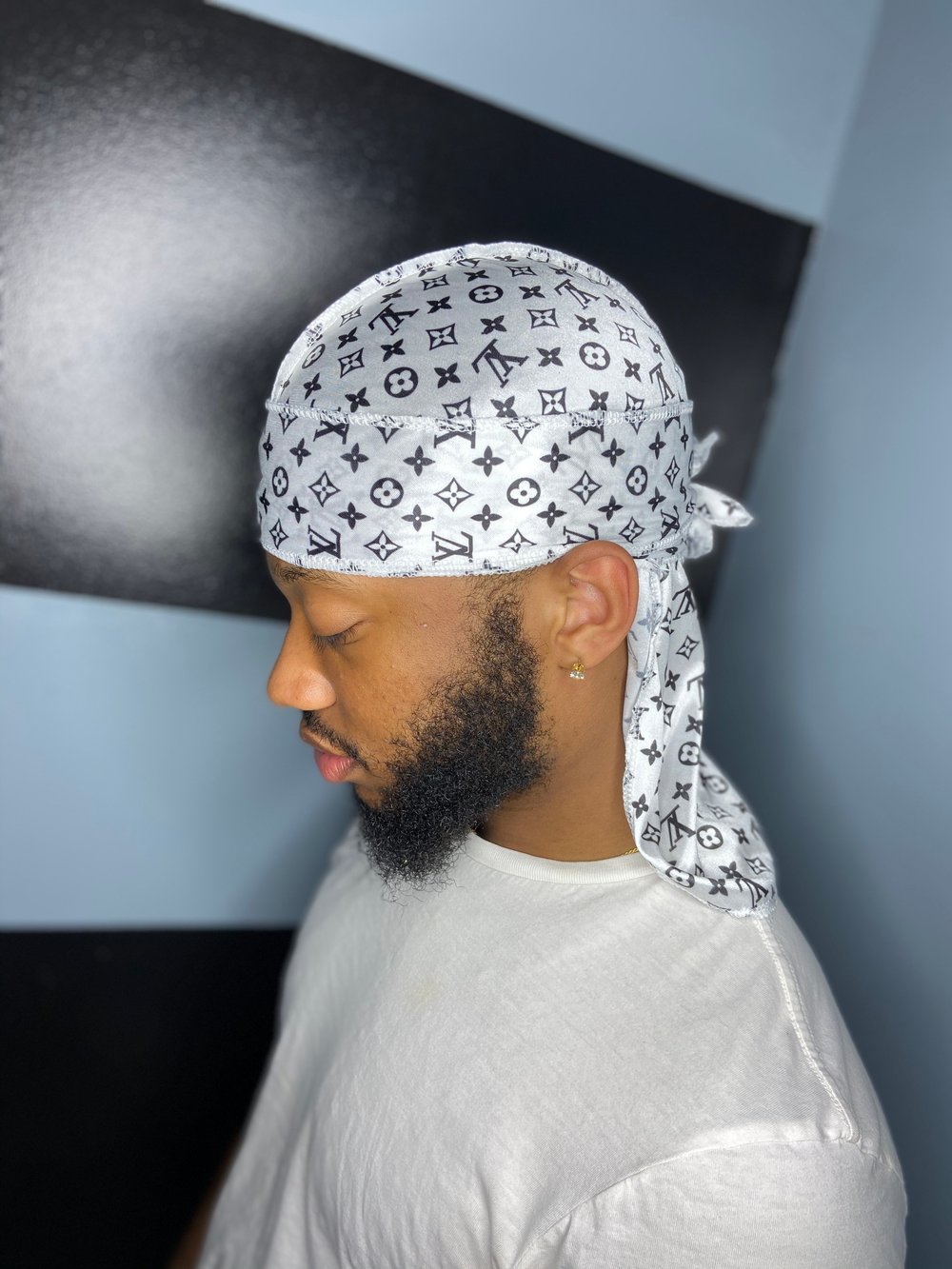 White LV inspired Durag | APPAREL 7EVEN