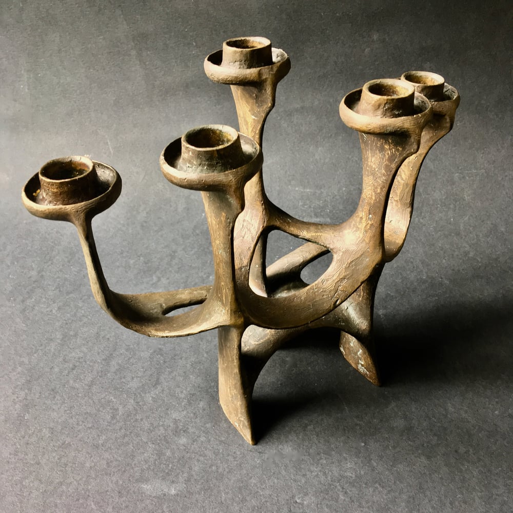 Image of Bronze Five-Arm Brutalist Candlestick