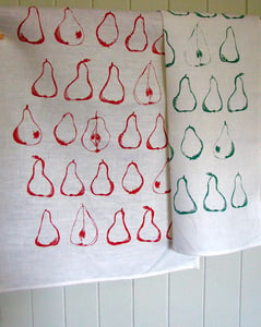 Image of Tea Towel Red Pears 100% linen