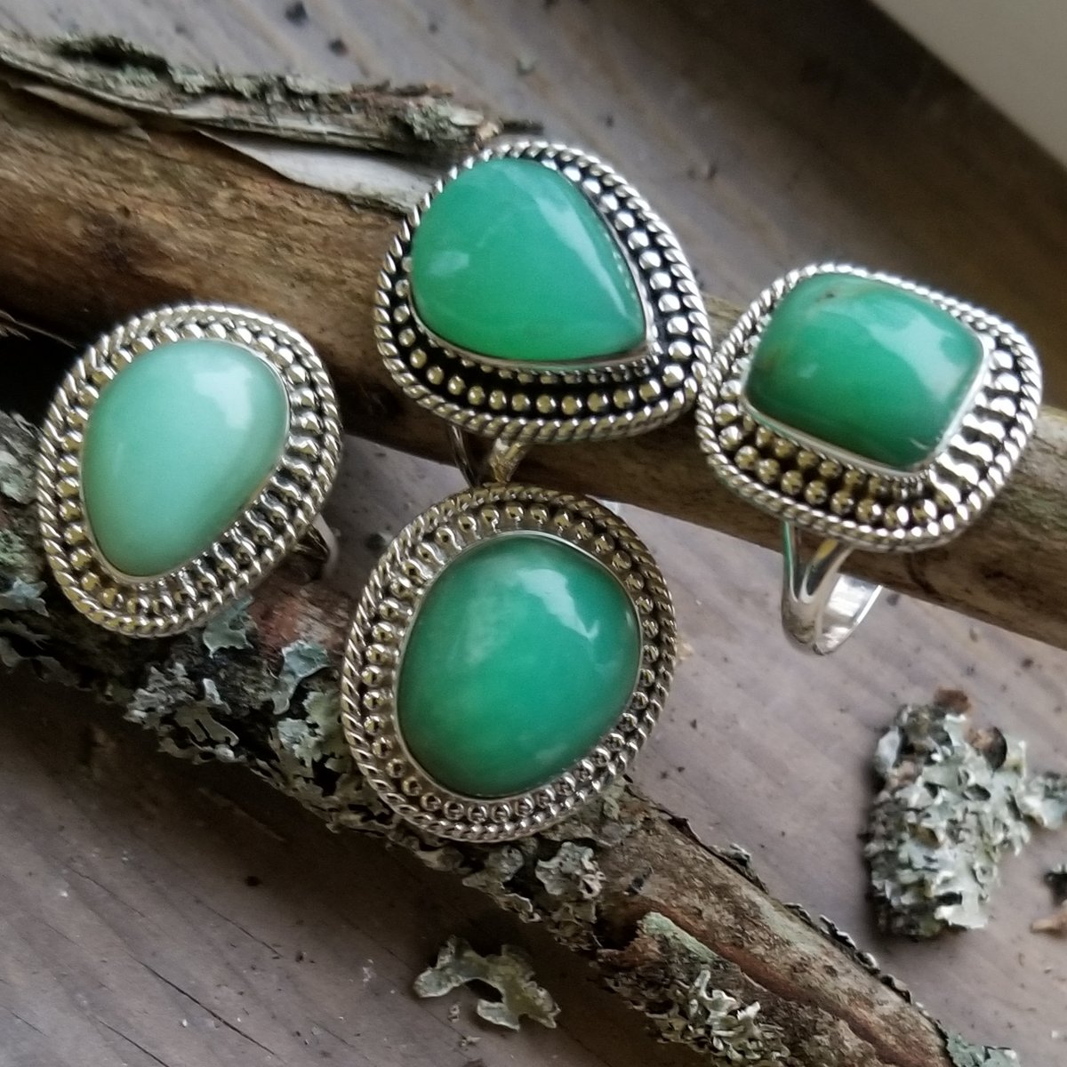 Image of Tortuga - Chrysoprase Rings in Sterling Silver