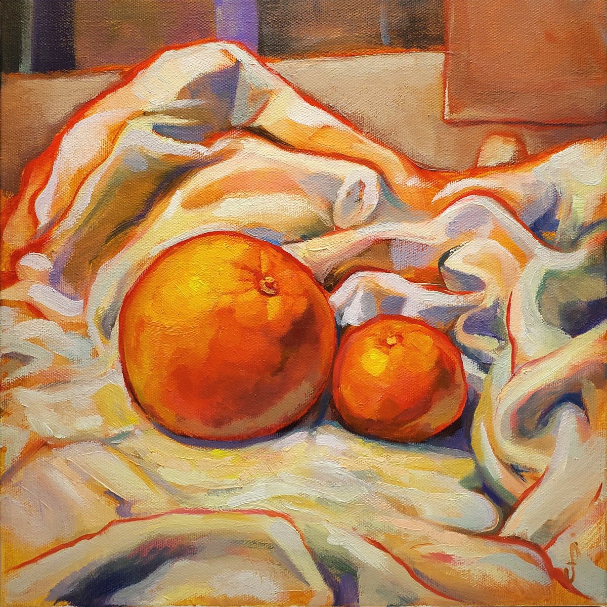 untitled still life study with two oranges