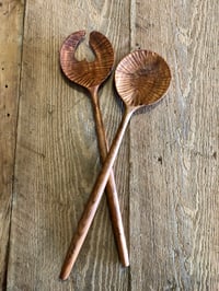 Image 2 of Hand carved  salad spoon set