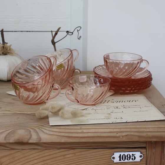 Image of Service 6 tasses + 6 sous tasses en verre rosaline Arcoroc