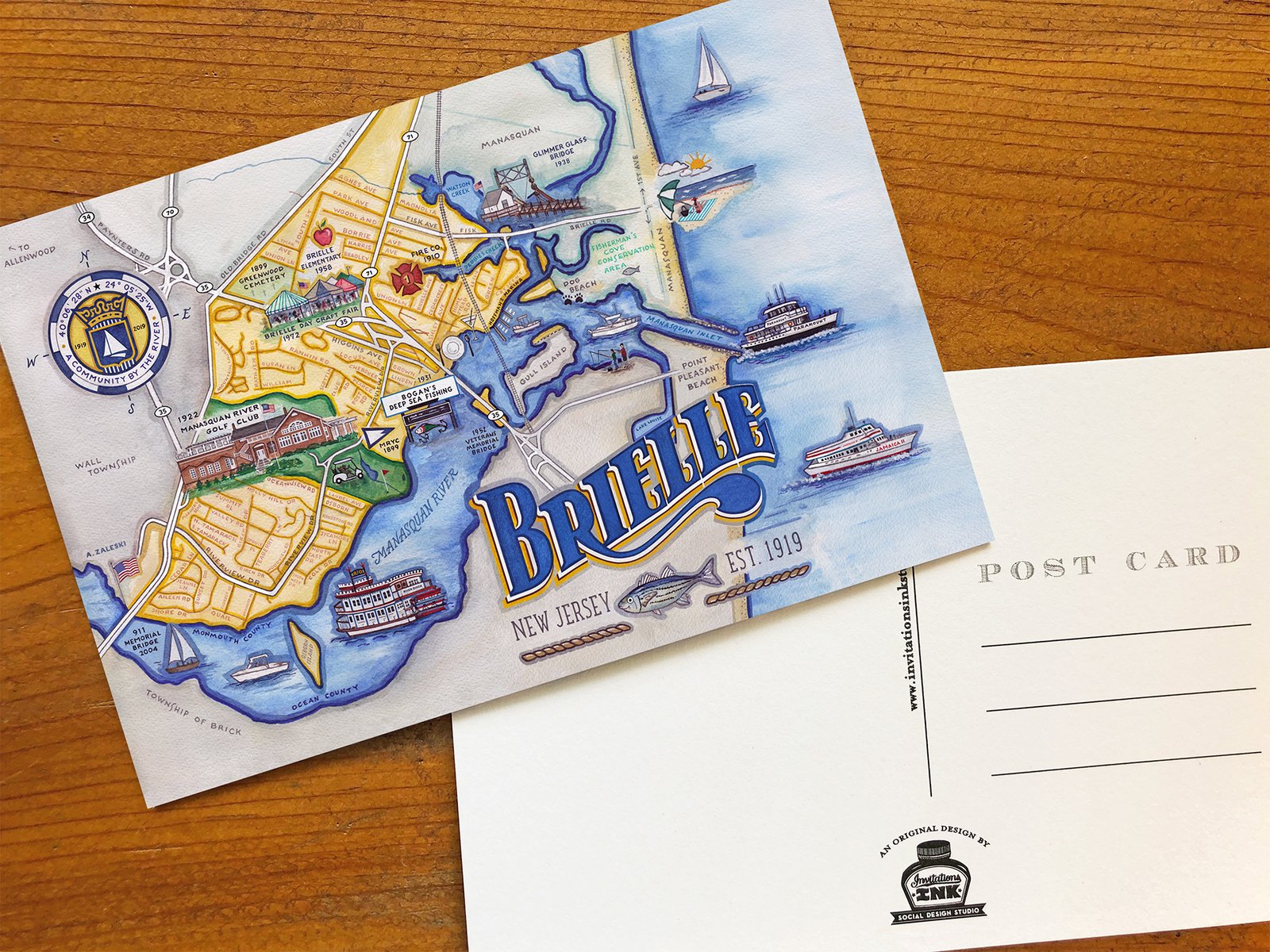 Jersey Shore Illustrated Map Postcards / Invitations, Ink Studio