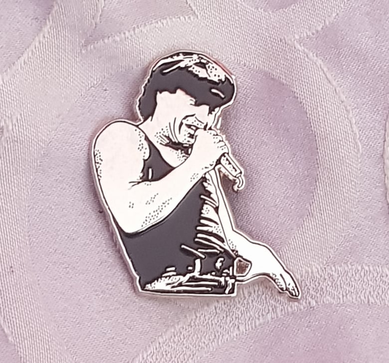 Image of Back in Black..tribute to Brian Johnson limited edition shaped enamel pin 