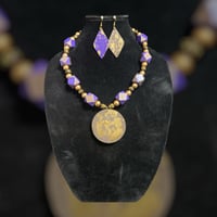 Image 3 of Purple and Gold Hand Painted Necklace Set