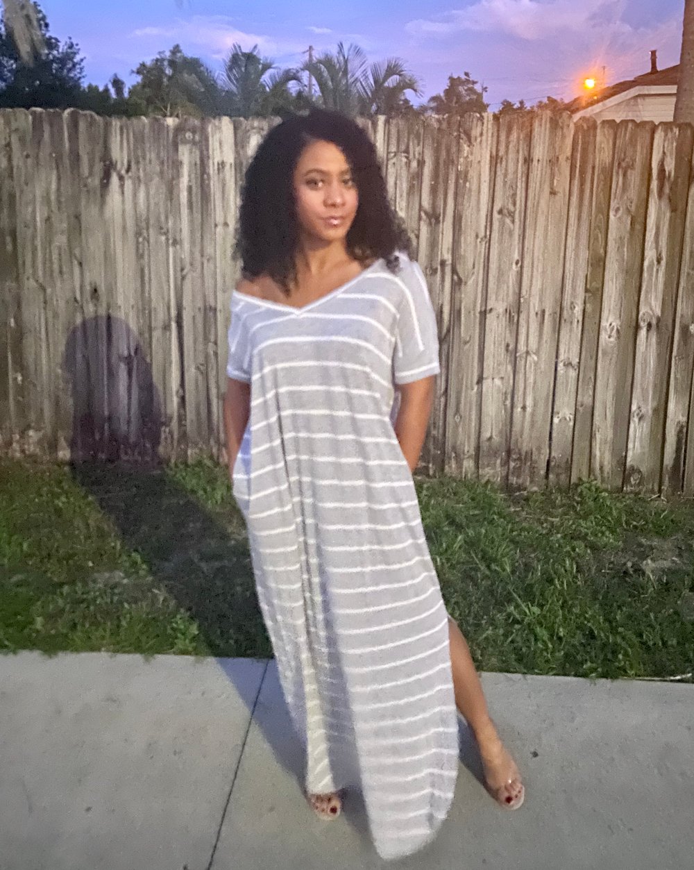 Image of Chill Dress in Grey & White Stripes 