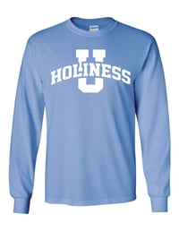Holiness U Big Logo Tee - White Logo on Carolina Blue