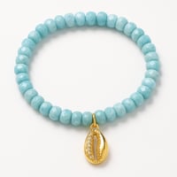 Faceted Larimar Bracelet with Gold Pavé Cowrie Shell Charm – Calming Energy & Prosperity