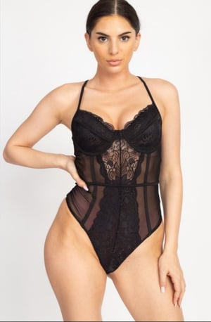 Image of Liliana Lace Bodysuit (black/white/red)