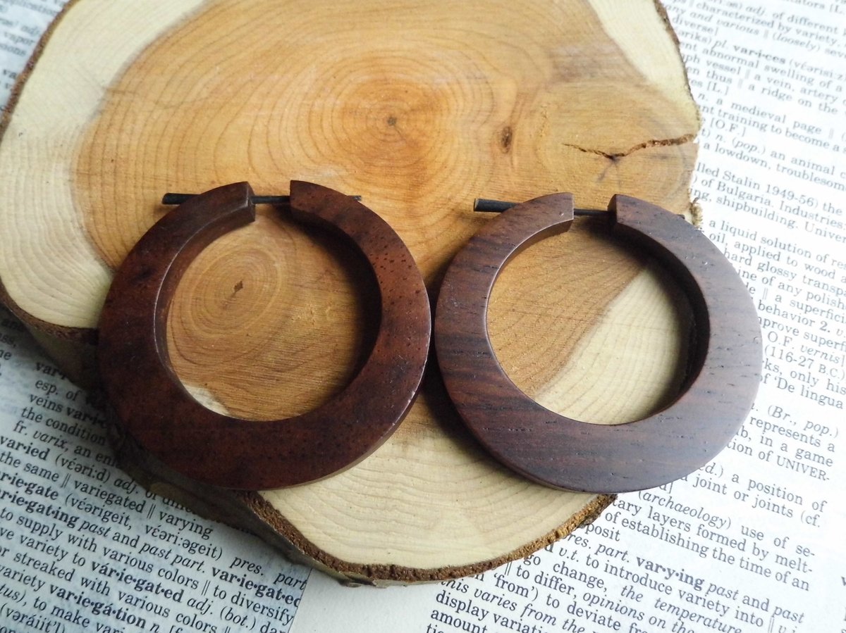 Dark Brown Wooden Hoop Earrings Extra Large