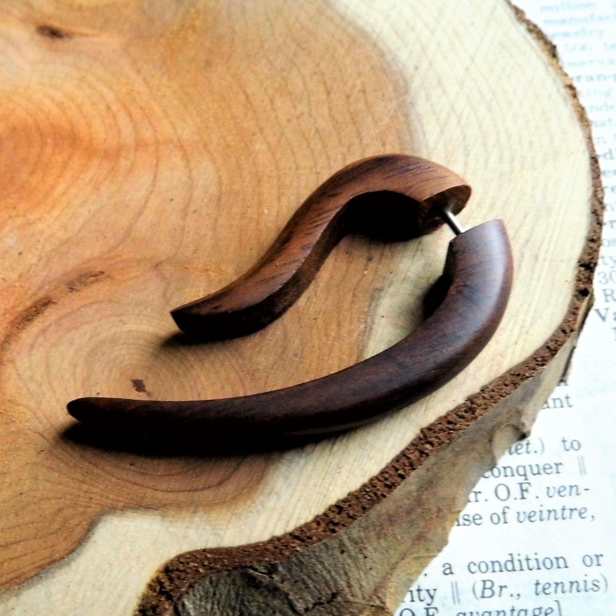 Faux Gauge Wooden Single Earring Brown