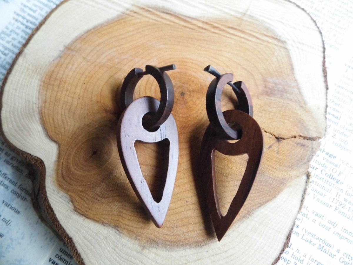 Dangle Drop Wooden Tribal Earrings