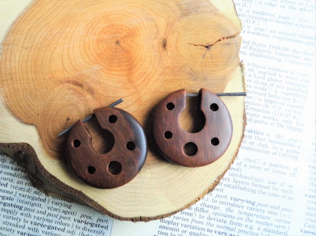 Round Holed Wood Hoops Earrings Brown