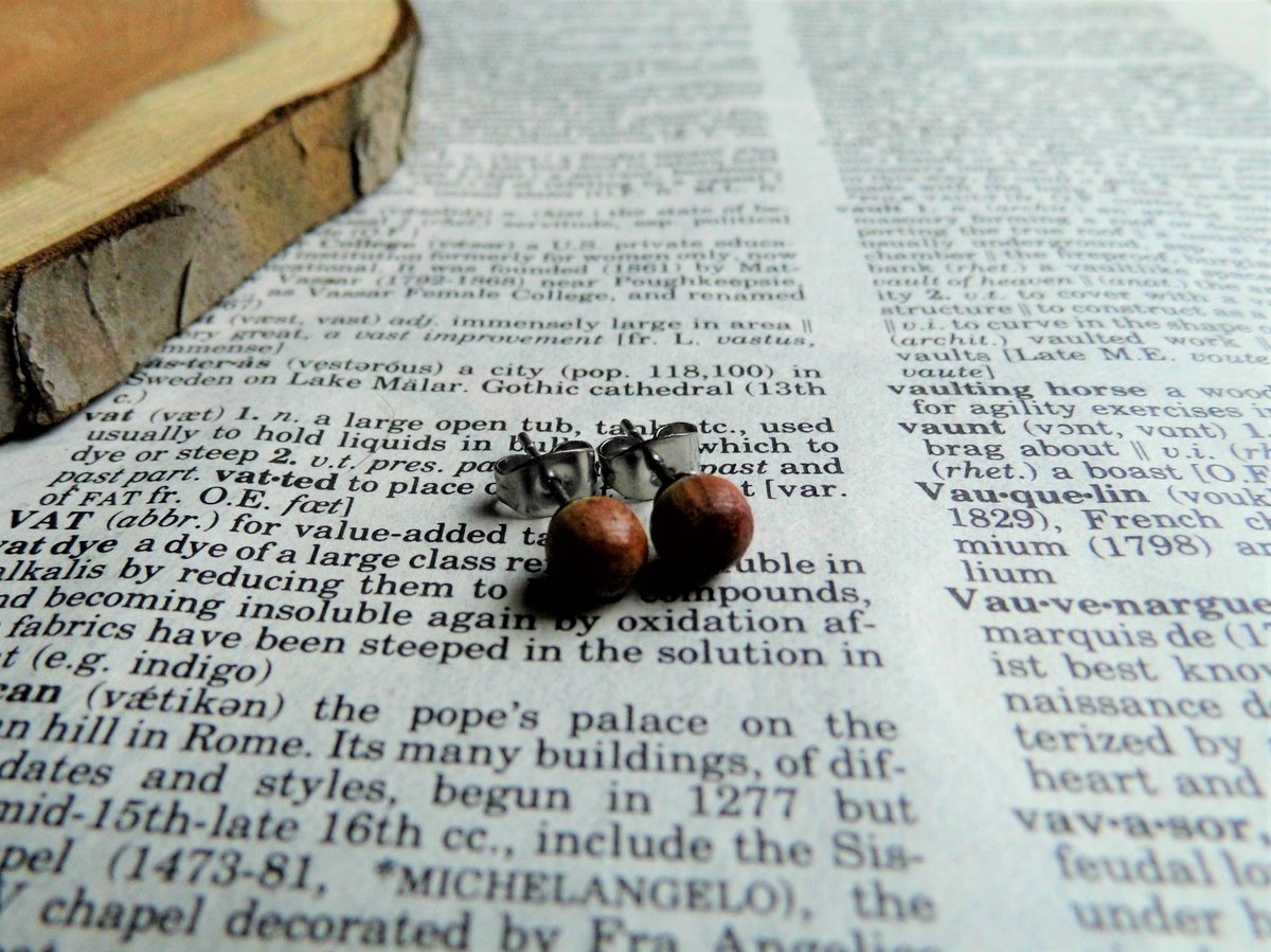 Small Round Red Wood Stud Earrings