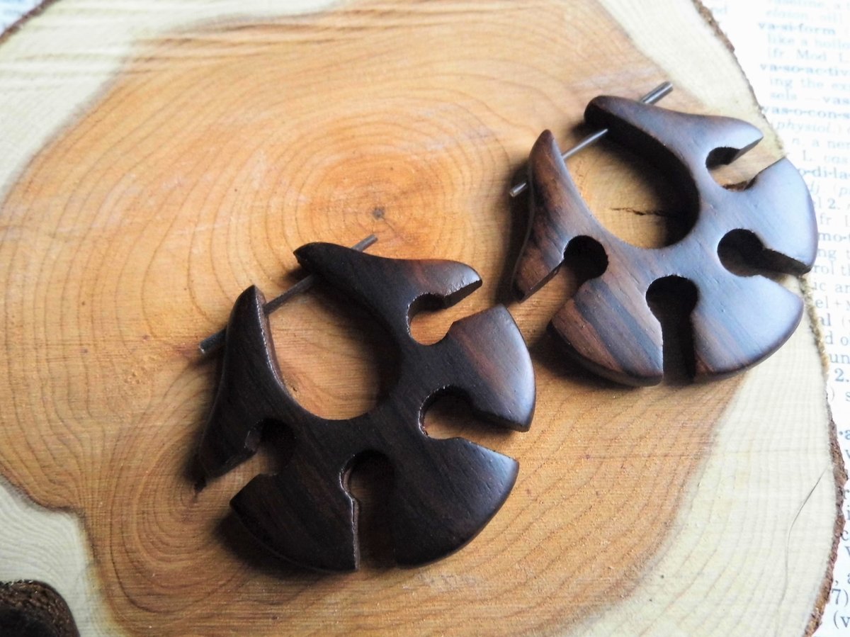 Large Leaf Inspired Tribal Wooden Earrings