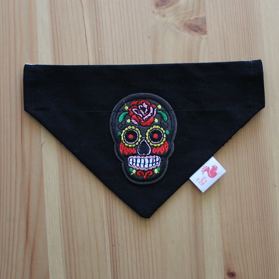 Image of Candy skull embroidered patch dog & cat bandana