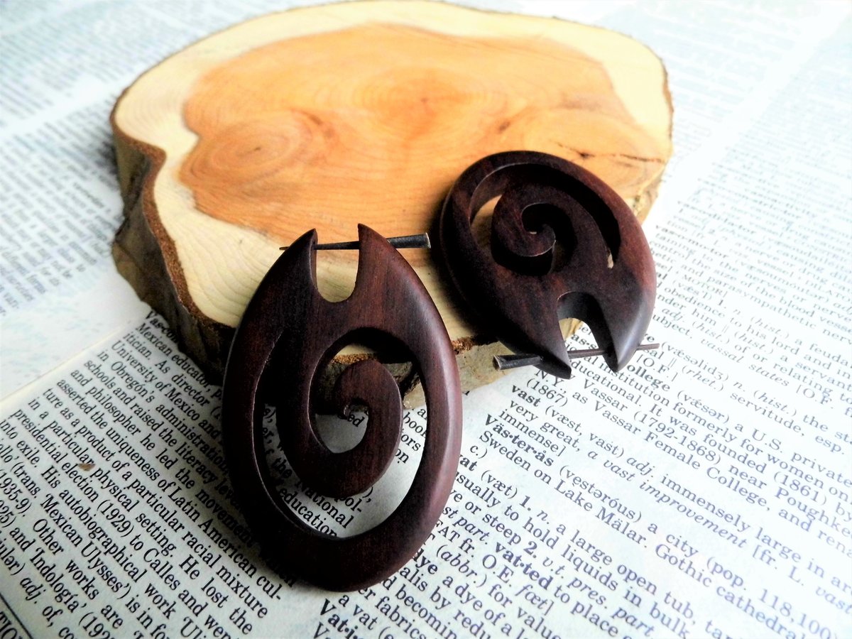 Large Wave Earrings Ocean Tribal Wood