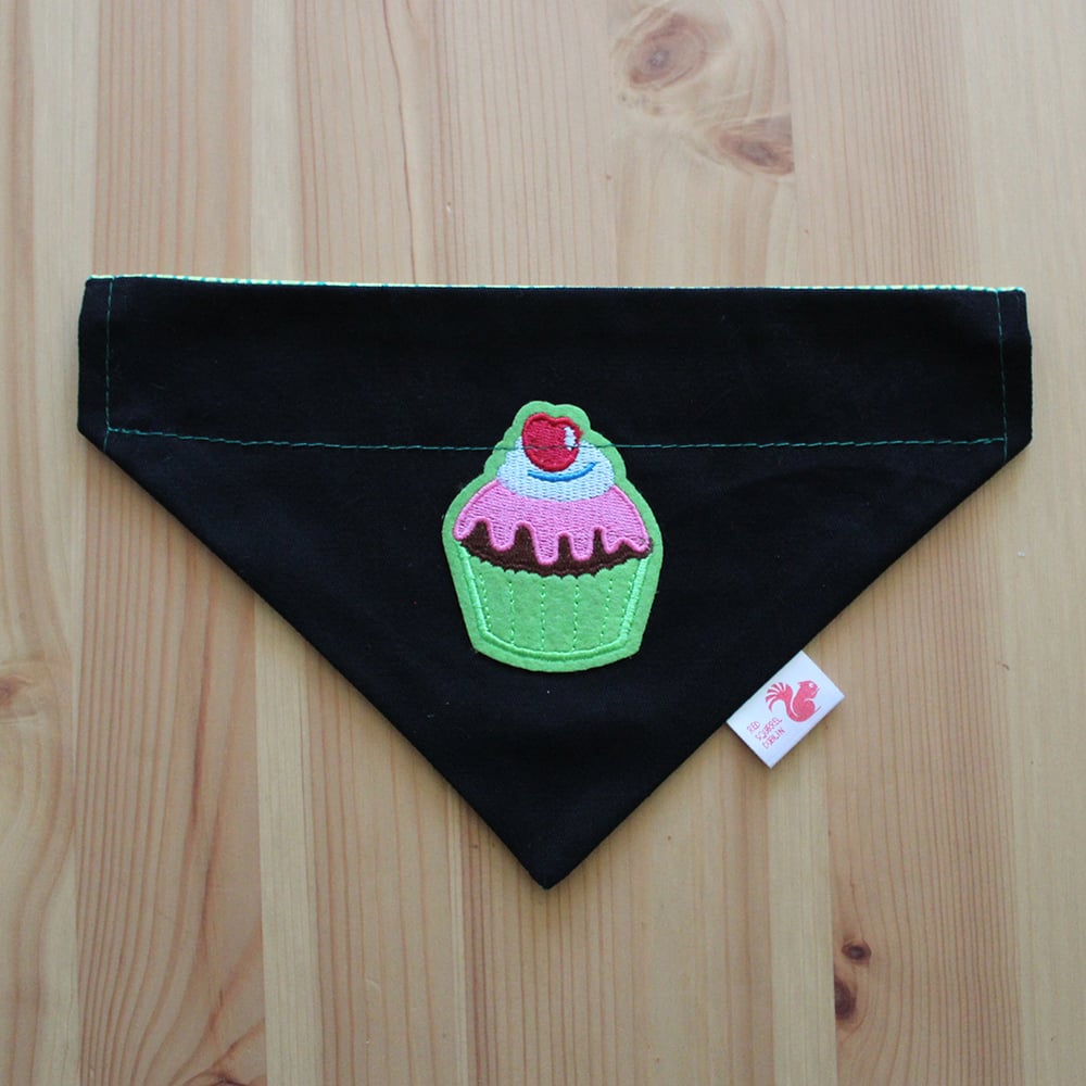Image of Embroidered cupcake patch dog bandana