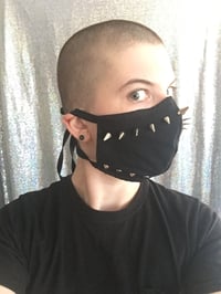 Image 2 of Reusable/Washable Black Face Mask With Silver Studs (with filter pocket and nose wire) 