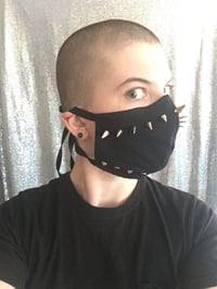 Image 2 of Reusable/Washable Black Face Mask With Silver Studs (with filter pocket and nose wire)