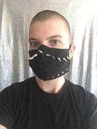 Image 3 of Reusable/Washable Black Face Mask With Silver Studs (with filter pocket and nose wire) 
