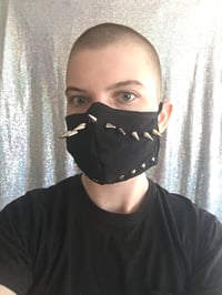 Image 3 of Reusable/Washable Black Face Mask With Silver Studs (with filter pocket and nose wire)