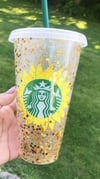 24 oz  Reusable Cold Cup - Sunflower Glittered and Epoxied