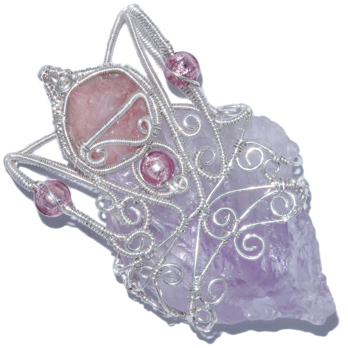 Etched Lavender Amethyst Crystal Pendant with Nirvana Quartz