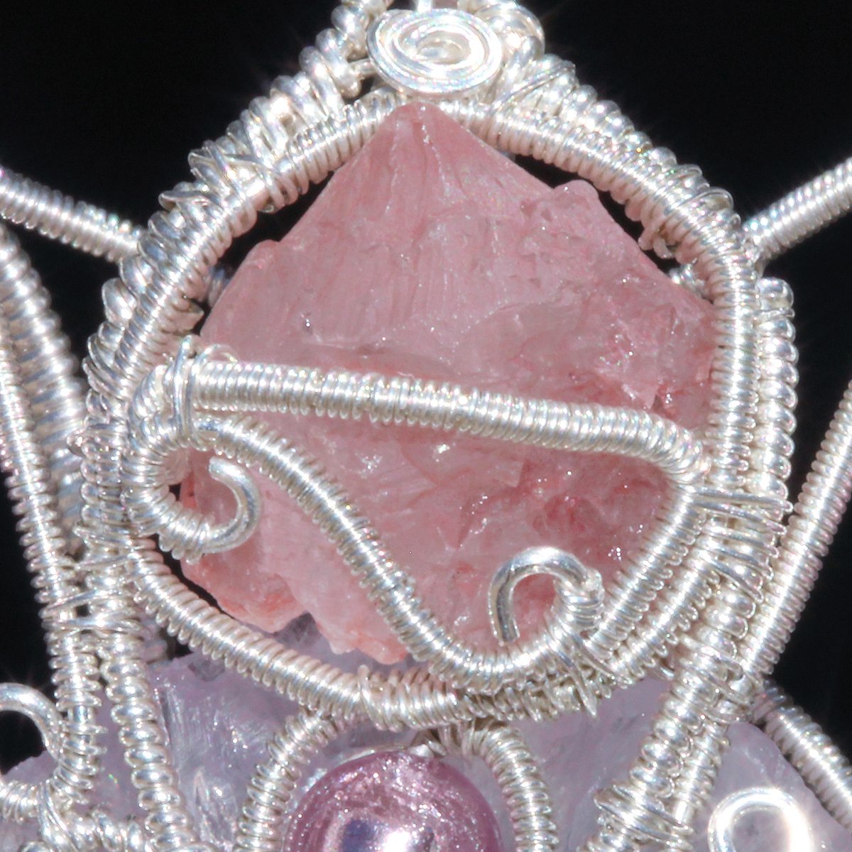 Etched Lavender Amethyst Crystal Pendant with Nirvana Quartz