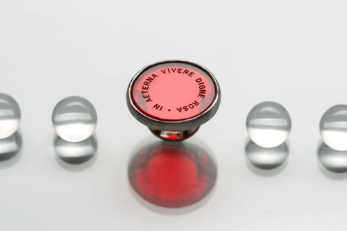 Image of "Worthy to live.." silver ring with red acrylic glass 25mm · IN AETERNA VIVERE DIGNE ROSA ·
