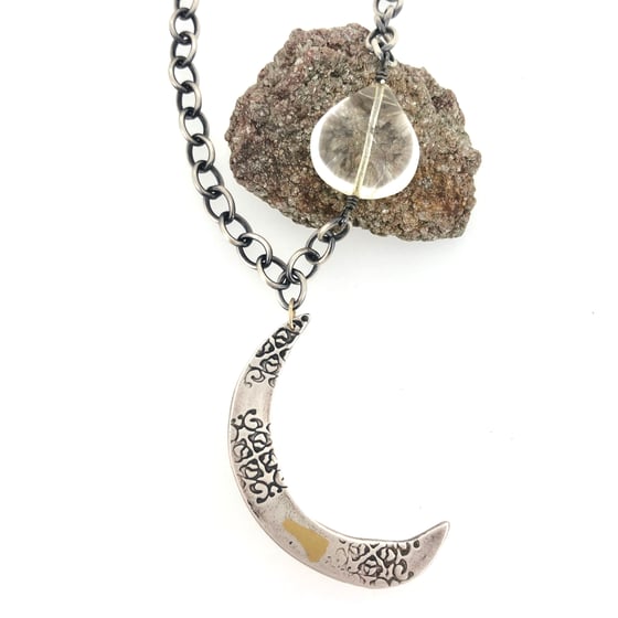 Image of Crescent moon necklace in sterling and 23k gold with 42 carat citrine