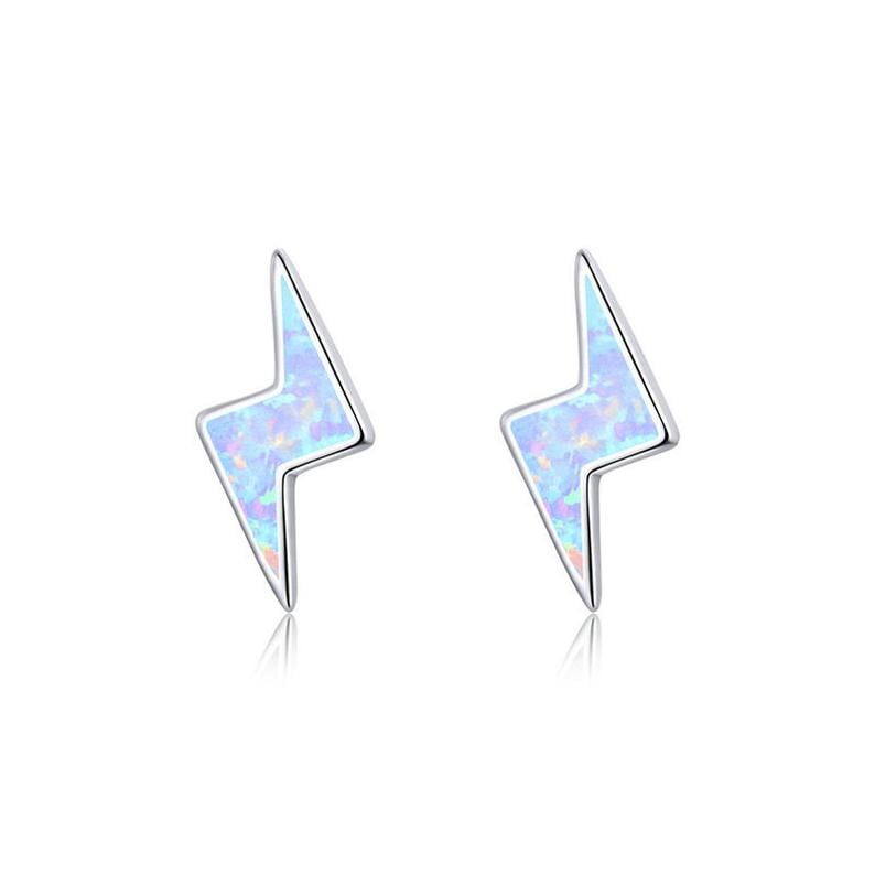 Opal Lightning Bolt Stud Earrings (925 Silver)