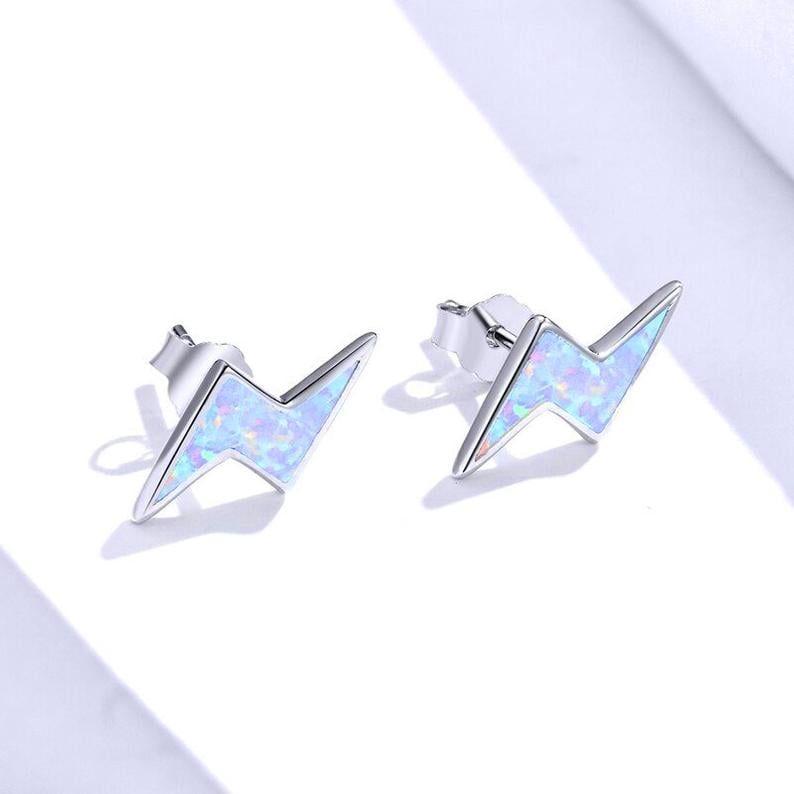 Opal Lightning Bolt Stud Earrings (925 Silver)