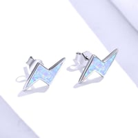 Image 4 of Opal Lightning Bolt Stud Earrings (925 Silver)