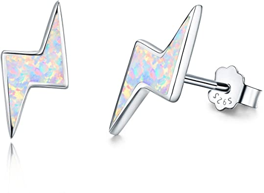 Opal Lightning Bolt Stud Earrings (925 Silver)