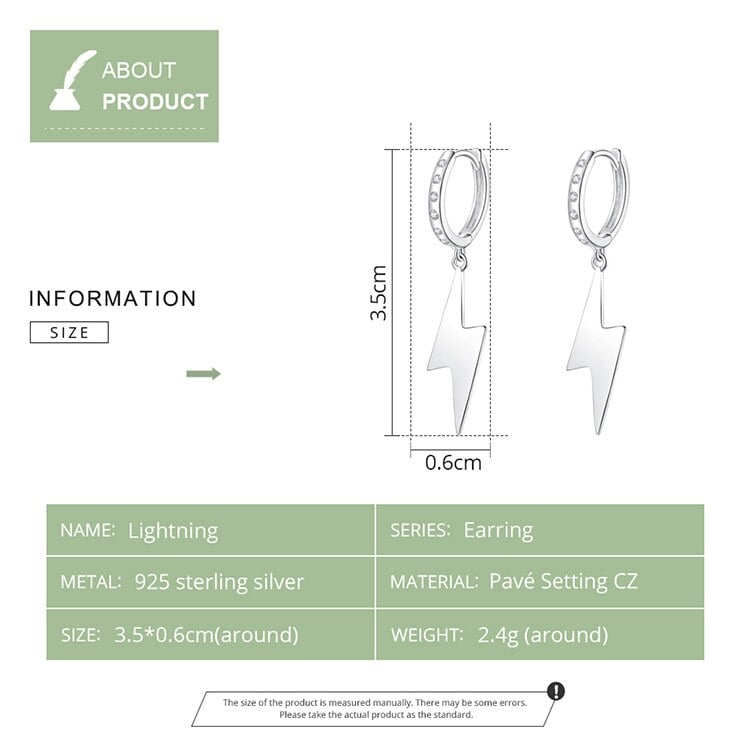 Lightning Bolt Cubic Zircon Earrings (925 Silver)