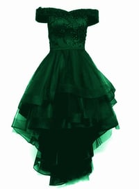 Image 1 of Green Tulle Lace with Tulle High Low Homecoming Dress, Short Party Dress