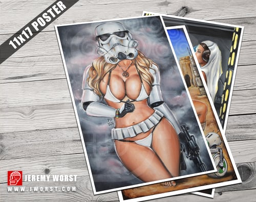 Image of STAR WARS SEXY Storm Trooper shadow Trooper Jeremy Worst sexy necklace blaster Poster cosplay pinup