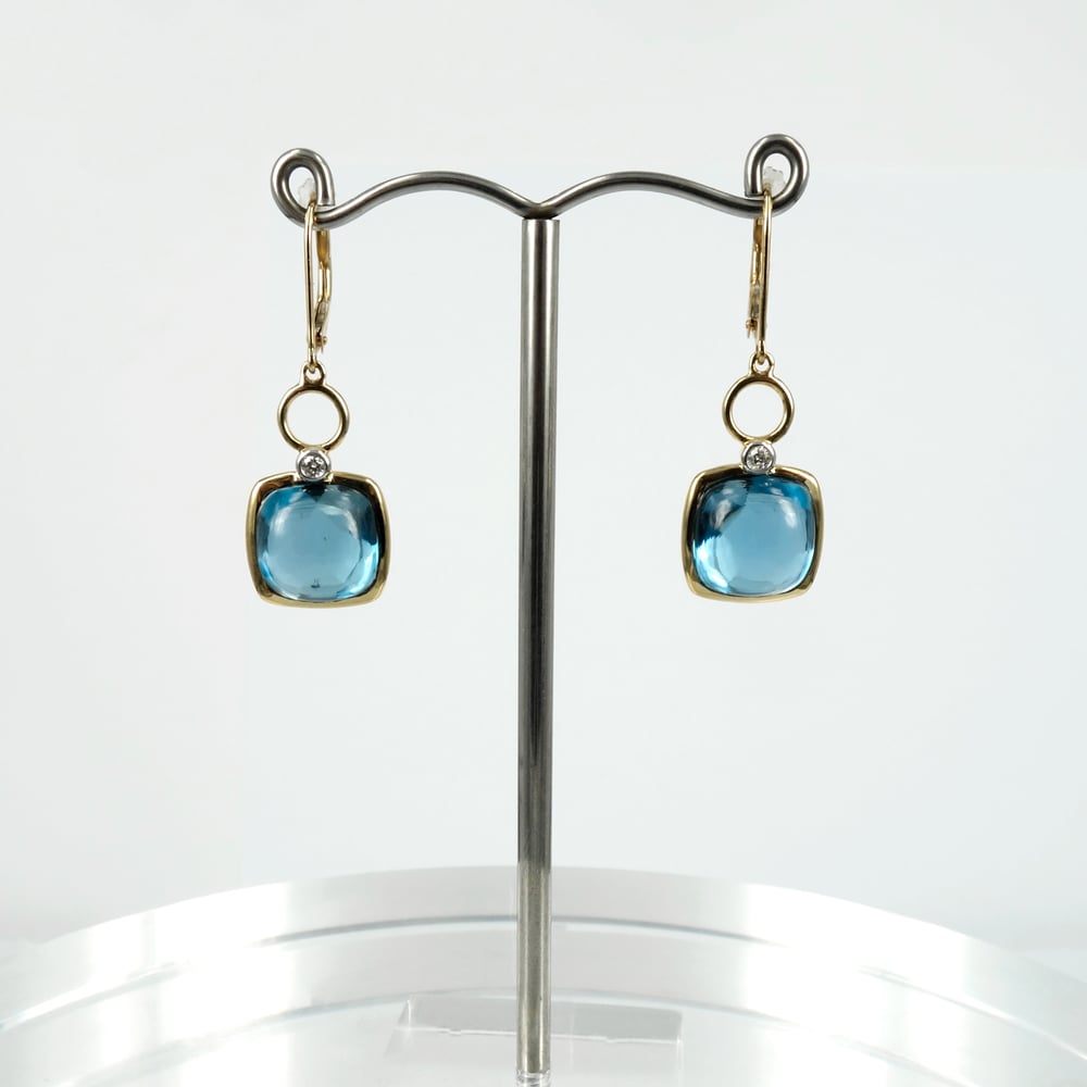 Image of M3139 - 9ct yellow gold diamond and Blue Topaz earrings 