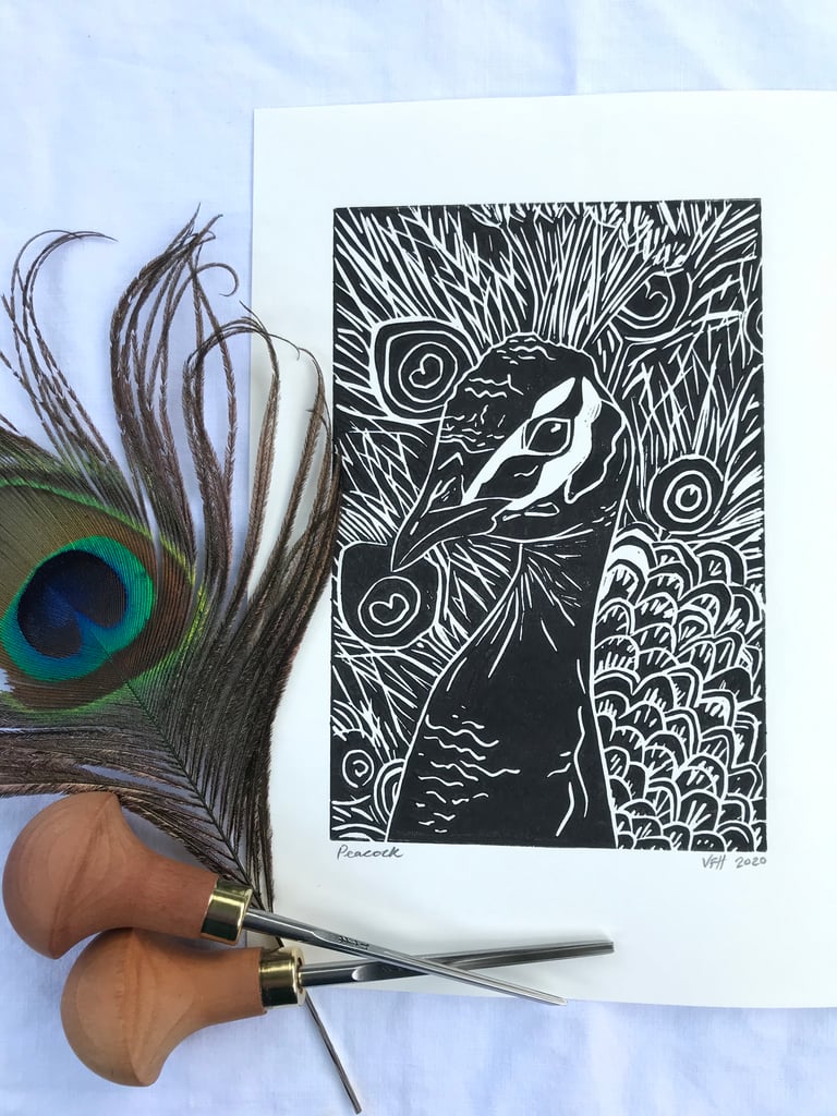 Peacock Linocut Print