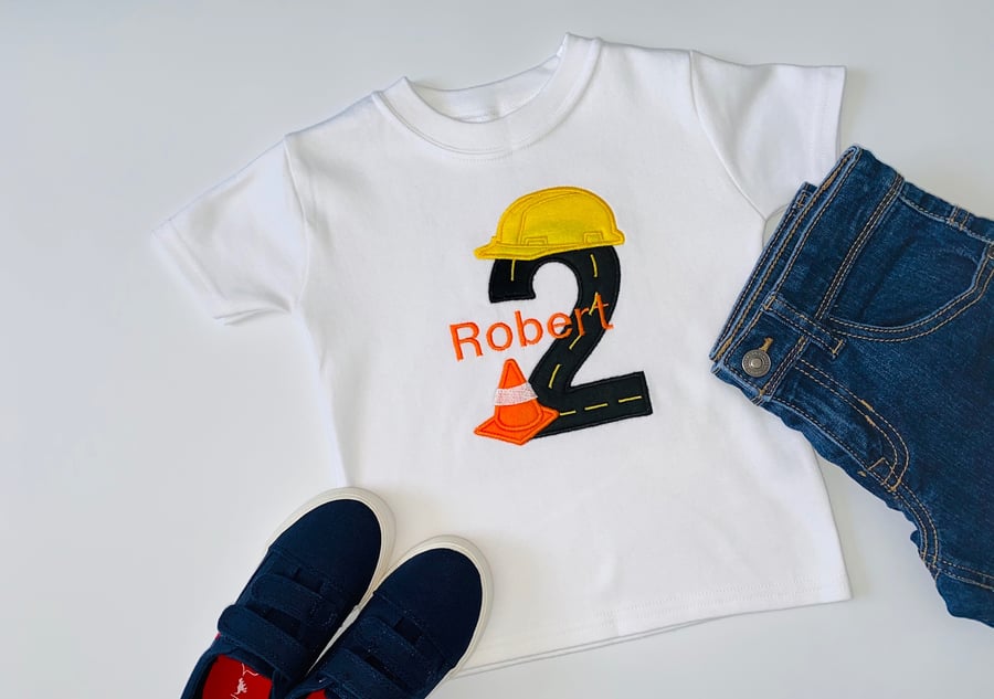 Image of  Personalised 2nd Birthday Construction T-Shirt