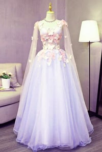Image 1 of Lavender Tulle Long Sweet 16 Party Dress, A-line Floor Length Evening Dress