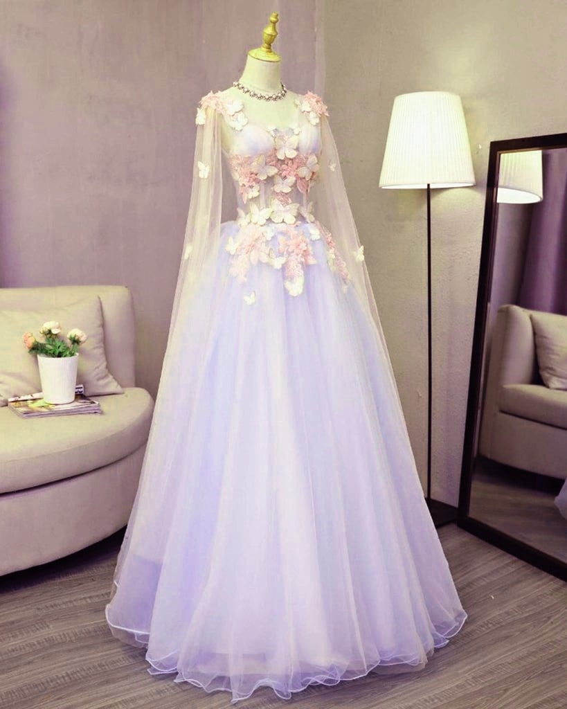 Lavender Tulle Long Sweet 16 Party Dress, A-line Floor Length Evening Dress