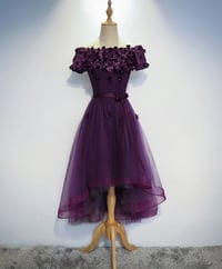 Image 1 of High Low Purple Tulle Off Shoulder Party Dress, Cute Homecoming Dress