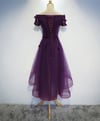 High Low Purple Tulle Off Shoulder Party Dress, Cute Homecoming Dress